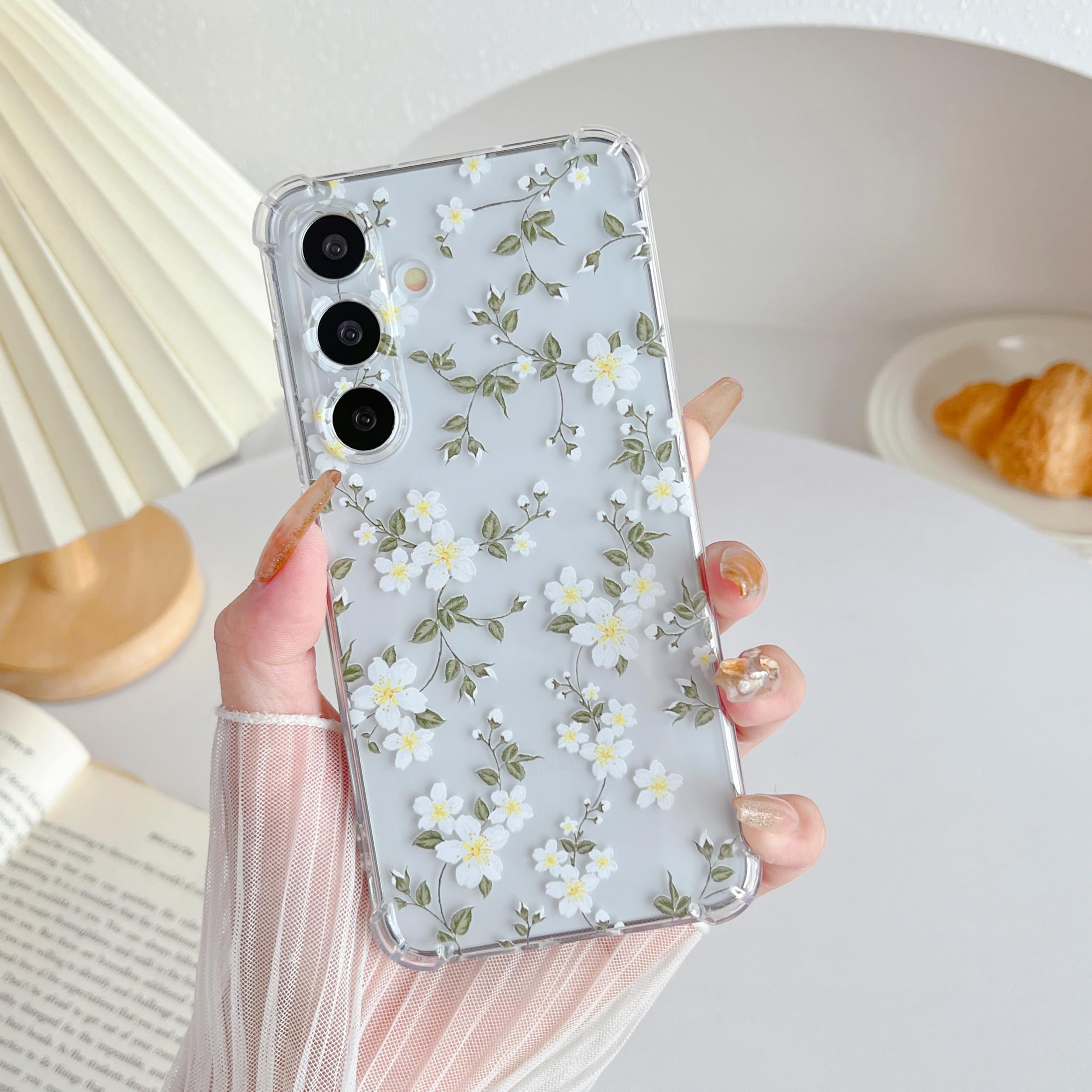 ZTOFERA for Samsung Galaxy S24 Plus Case,Floral Pattern,Big White Flower