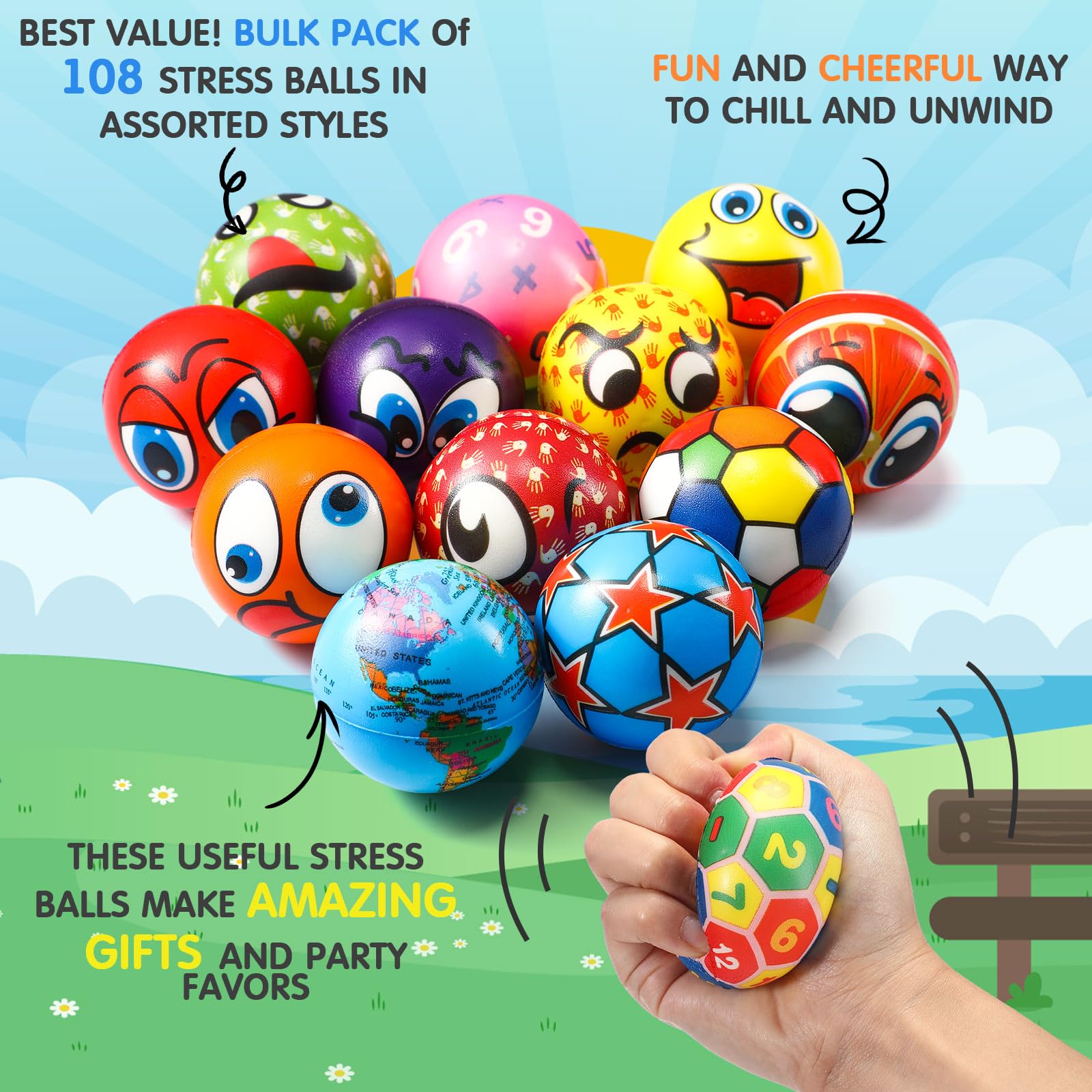 Snapklik.com : 108 Pcs Mini Stress Balls Bulk 2.4 Inch Sensory Fidget ...