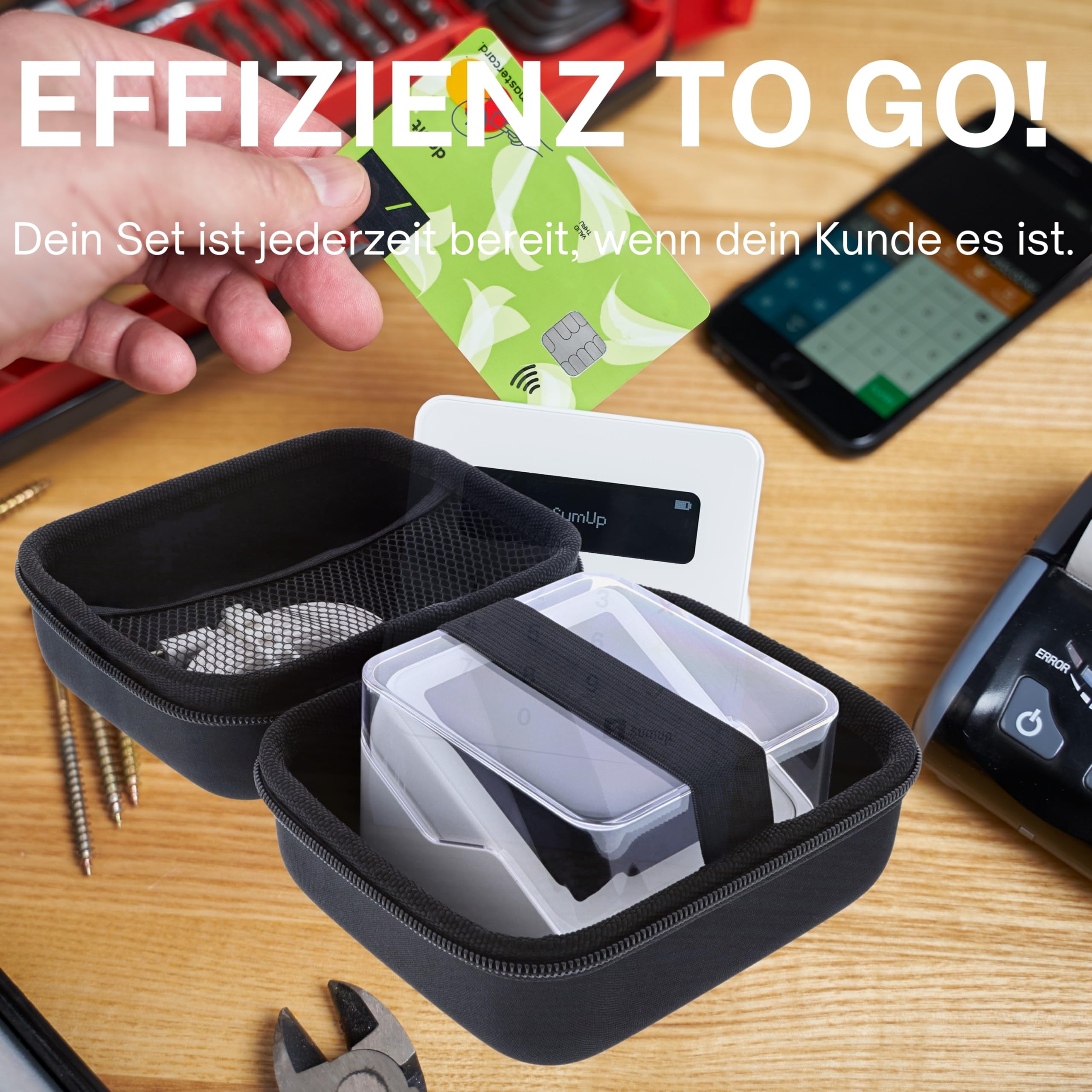 Tasche kompatibel mit SumUp Solo Zahlungsterminal Schutzhülle Hartschale Hülle Aufbewahrung Kartenleser Stoßfest Staubdicht Wasserabweisend Transporttasche Zubehör Schwarz