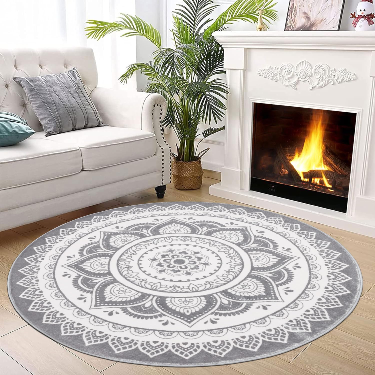 SHACOS Round Rugs 120 CM Grey Round Area Rug for Living Room Super Soft