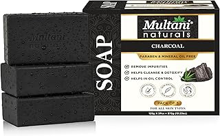 Multani Natural Charcoal Soap For Oily Skin (125 Gm - Pack Of 3) | For Blackheads & Acne Prevention | For Deep Cleansing &... Price In India