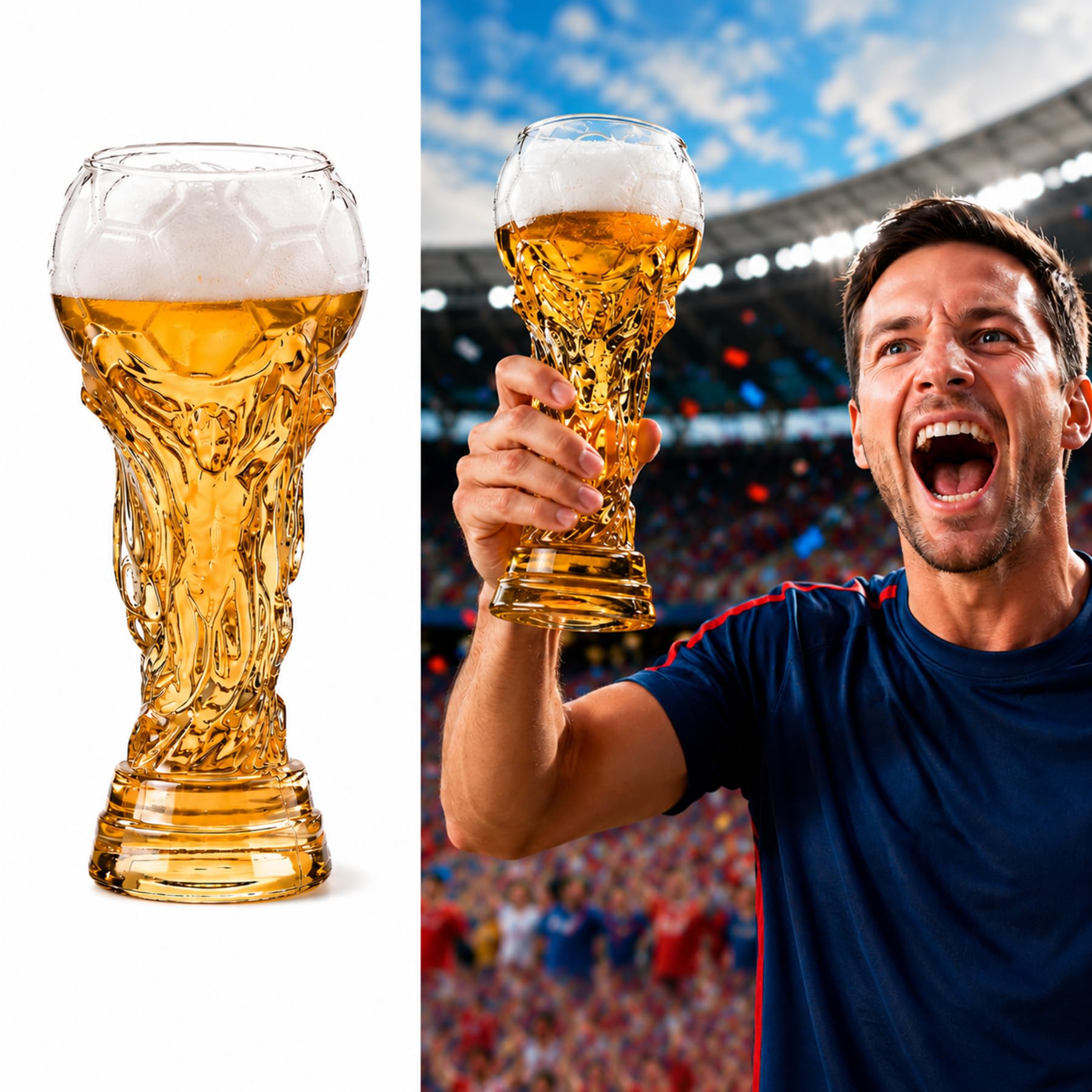 Wizoowip 2026 World Cup Trophy Beer Glass, Large World Cup Beer Glass, Trophy Cup Shape World Cup Glass for 2026 Football Match Day Watch Party & Gift for Father Men Football Soccer Fans