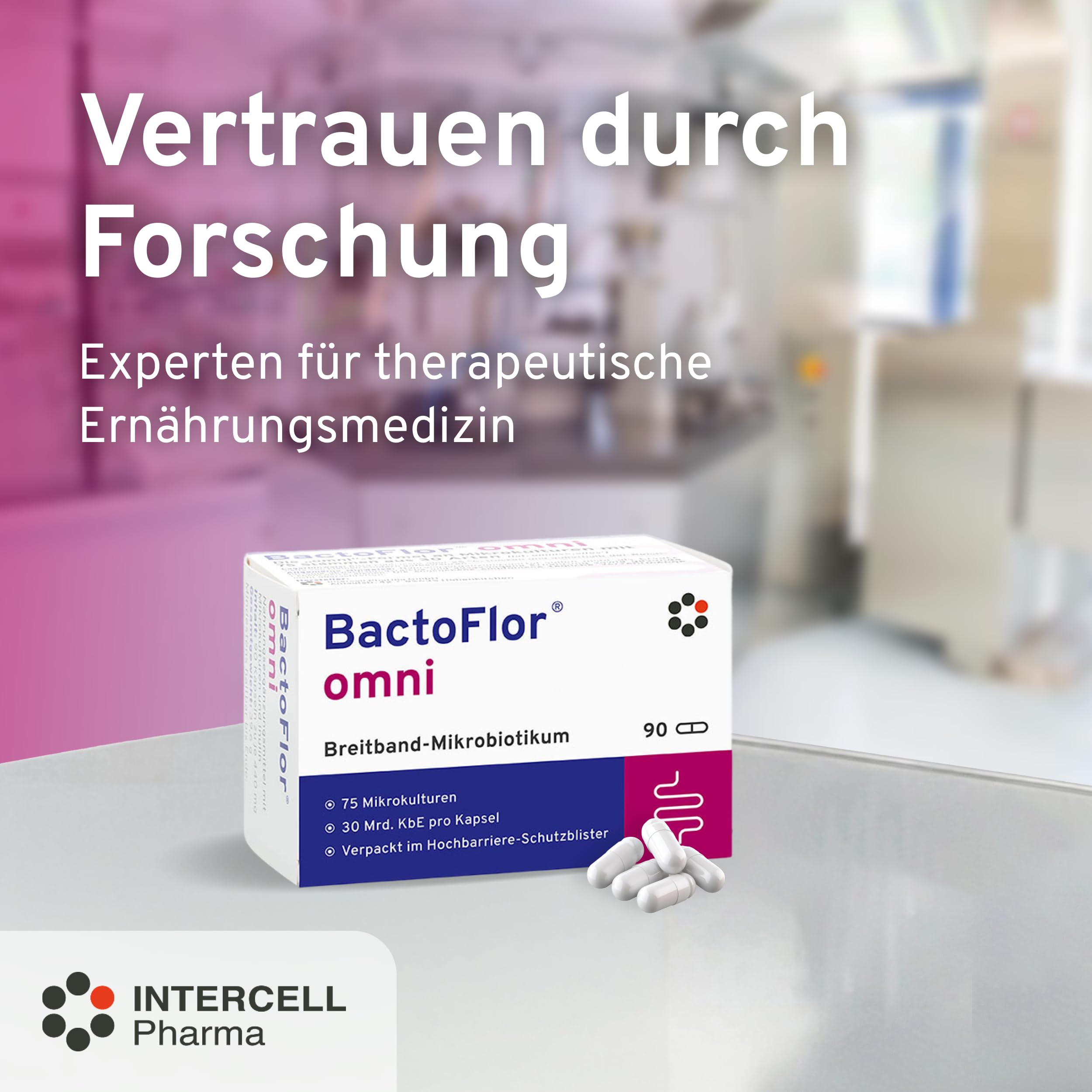 BactoFlor® omni - Probiotika mit 75 Bakterienkulturen hochdosiert (90 Kapseln) - Für den Aufbau des Darms mit den wichtigsten Milchsäurebakterien - 2.700 Mrd. KBE je Packung - laktosefrei + glutenfrei