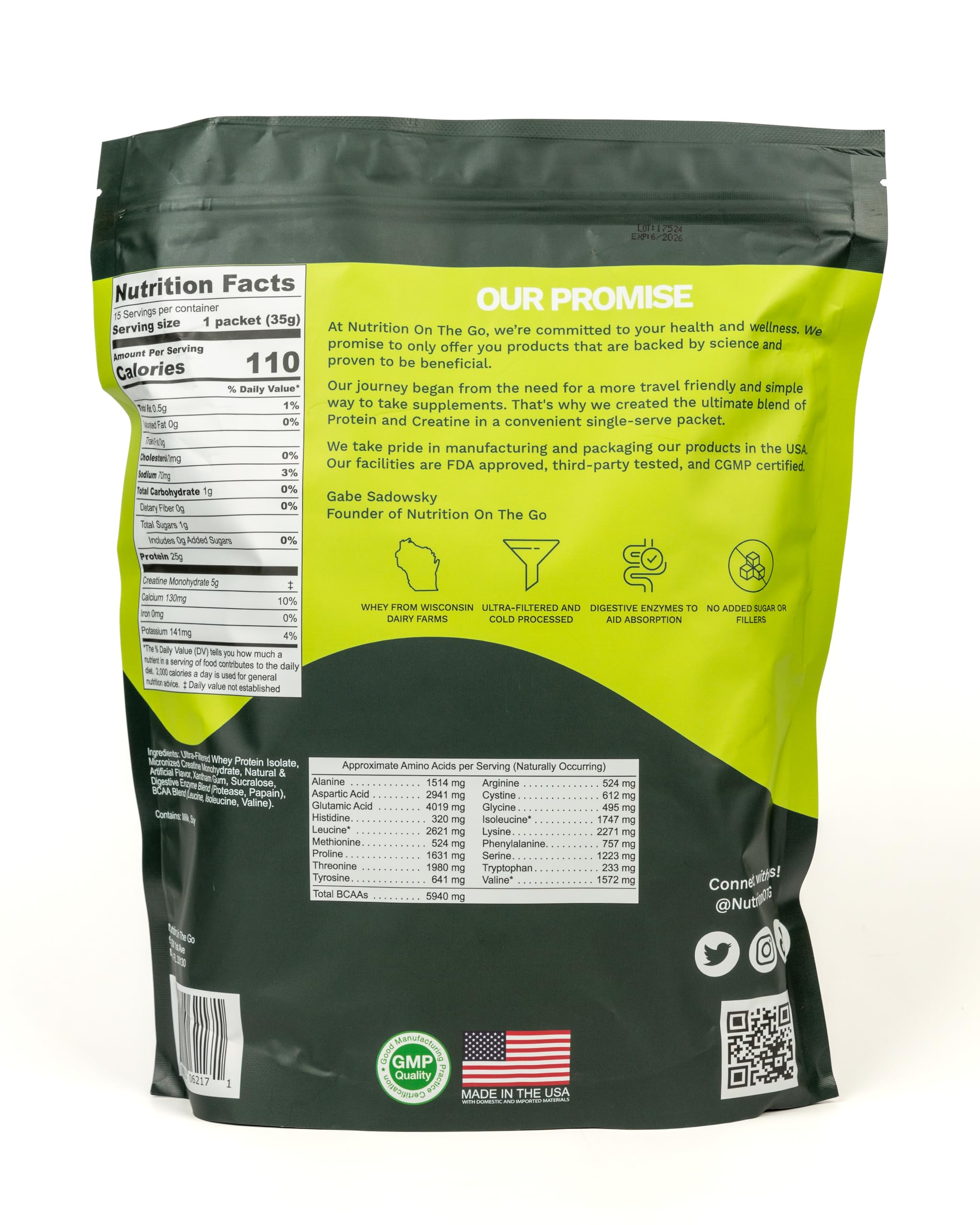 Nutrition On The Go Vanilla Whey Isolate Protein Powder + Creatine – Single-Serve Packets (15-Pack) 25g Protein, 5g Creatine