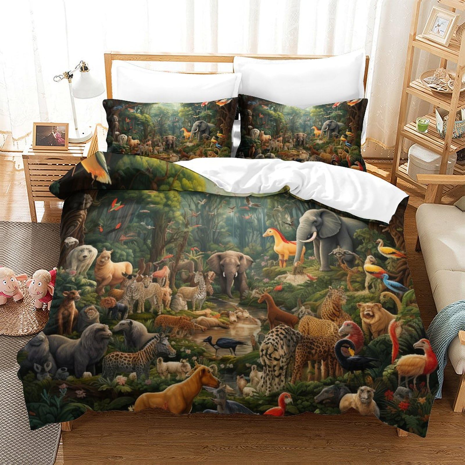 Housse de couette lit king size motif jungle respirant fermeture éclair fille