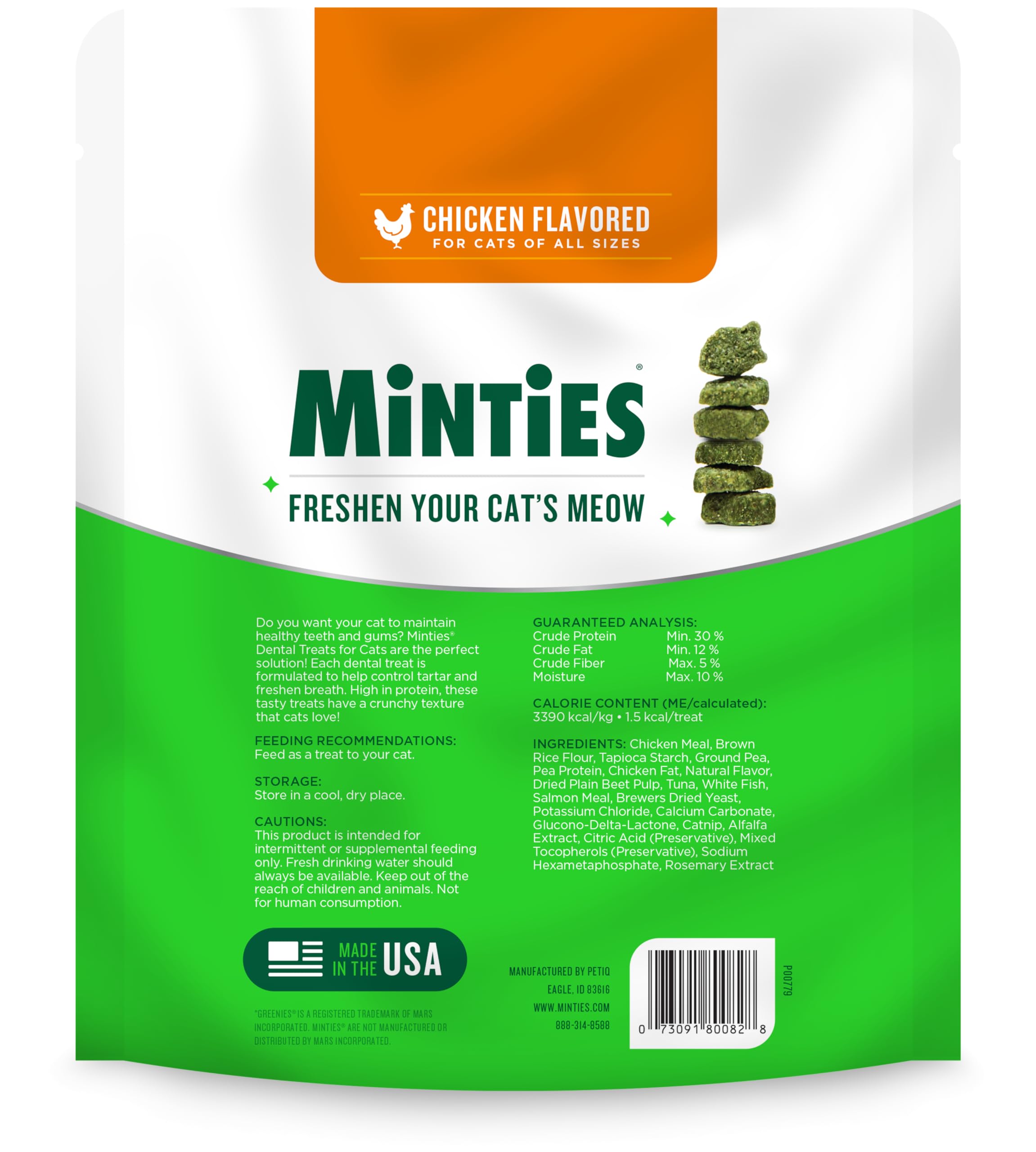 Minties Dental Treats for Cats, Chicken Flavored Cat Dental Treats, Freshens Breath and Controls Tartar, 284.5 g