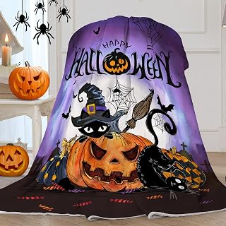 Helloween Blanket, Helloween Decorations for Home Throw Blankets, Happy Helloween Gifts for Girls, Birthday Gifts for Women, Helloween Decor Pumpkin Cat Soft Blanket 50" X 60" Thanksgiving