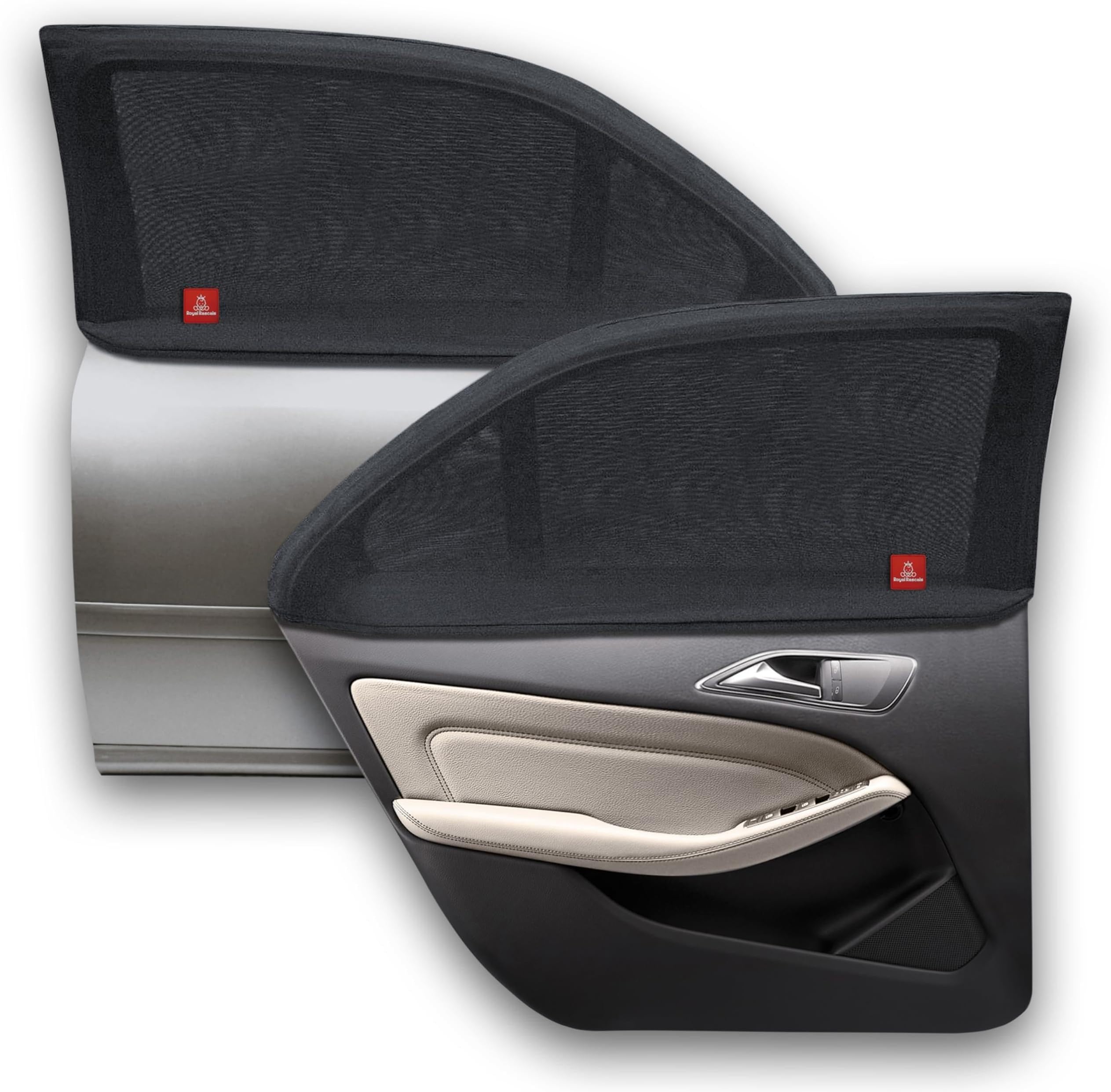Royal Rascals Car Window Shades for Baby (2 Pack) Universal Fit for Most Cars, Full Window Covers with 40+ UV Sun Protection, Sun Shade for Baby, Cars Accessories, Car Window Curtains
