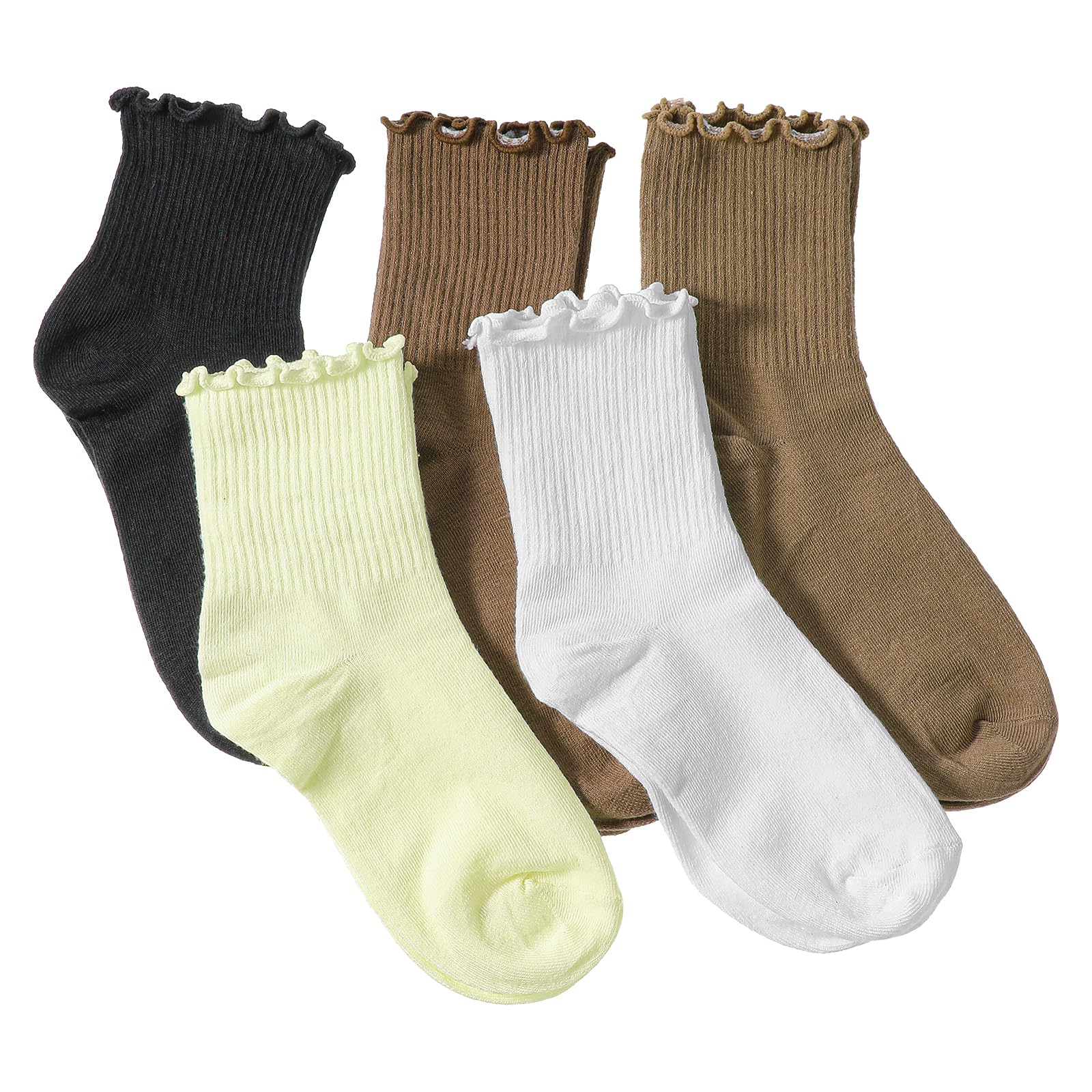 Tyqour5 Pairs Ruffled Socks for Women Frill Socks Ruffle Ankle Socks Cute Casual White Frilly Ankle Socks for Teen Women