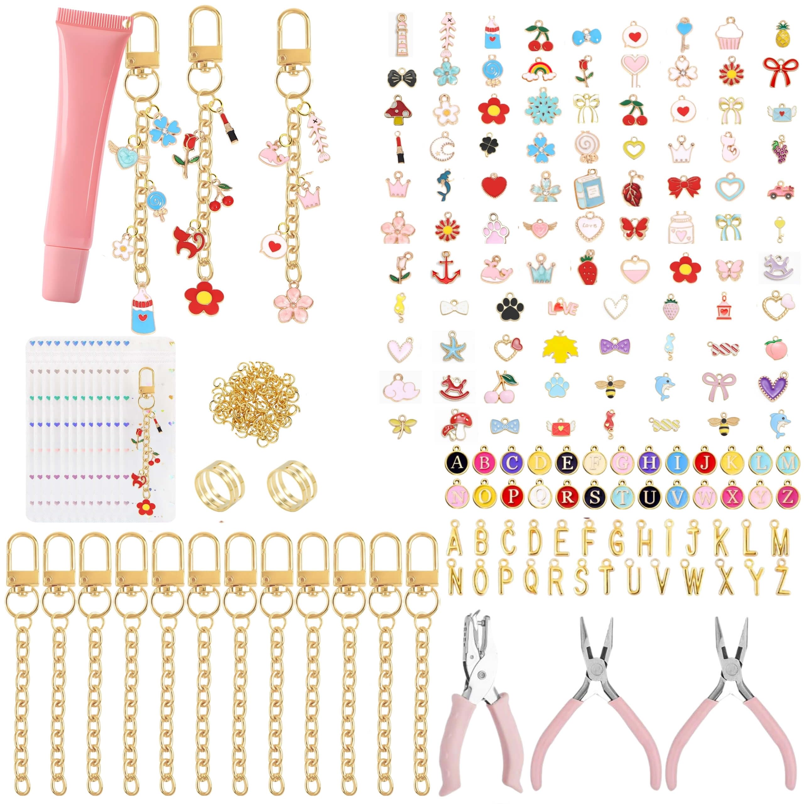 Aimery Kit de fabrication de porte-clés – 403 pièces de fournitures de fabrication de bijoux avec breloques assorties et outils pour bracelets, breloques de sac à lèvres, artisanat pour enfants et