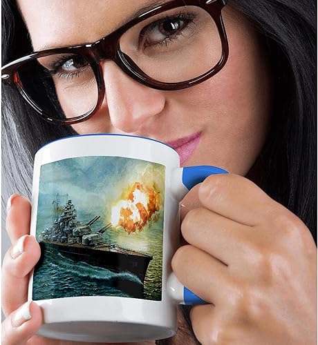 Miniatura 2 de 3dRose mug_98600_6 Painting Of Battleship Bismarkjpg - Taza de dos tonos, 11 onzas, azul/blanco