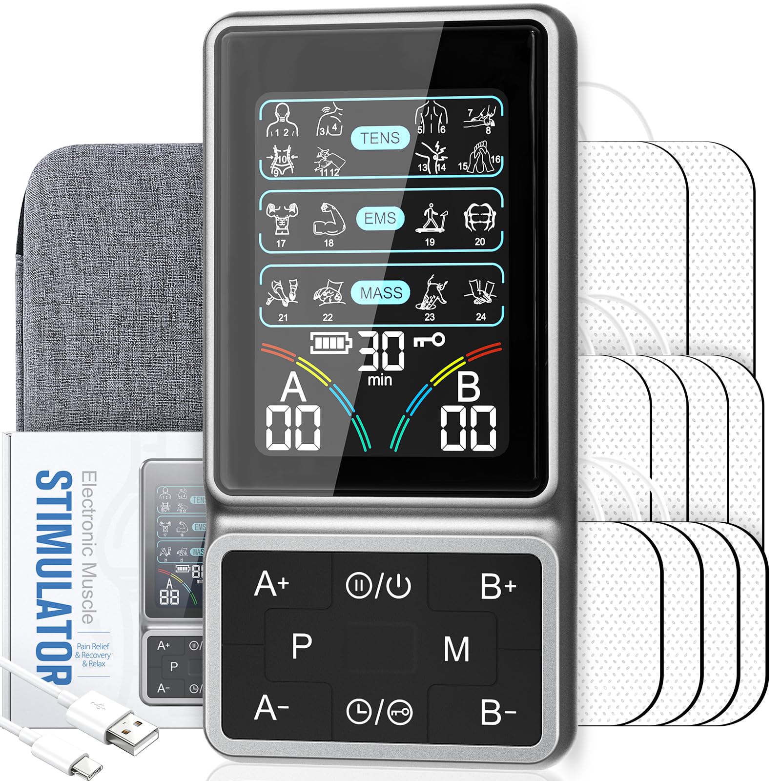 FDA Cleared TENS Unit Muscle Stimulator, HD Color Screen & 24 Modes