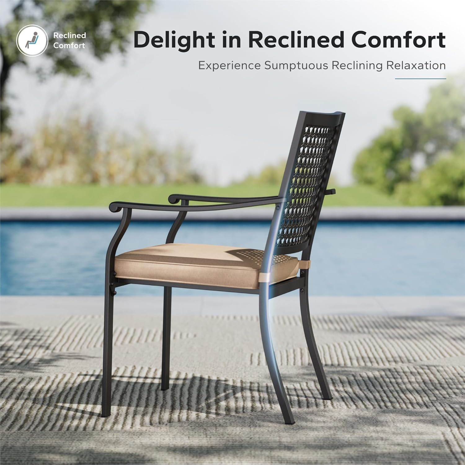 MFSTUDIO Outdoor Dining Chairs, Metal Patio Chairs Set of 2, Black Wrought Iron Patio Dining Chairs with Cushion for Deck Bistro Porch & Lawn