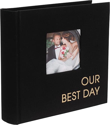 Miniatura 2 de Malden International Designs - Álbum de fotos de tela negra de 1 arriba, 4 x 6 pulgadas, con áreas de escritura de notas, cubierta dura de 3 x 3