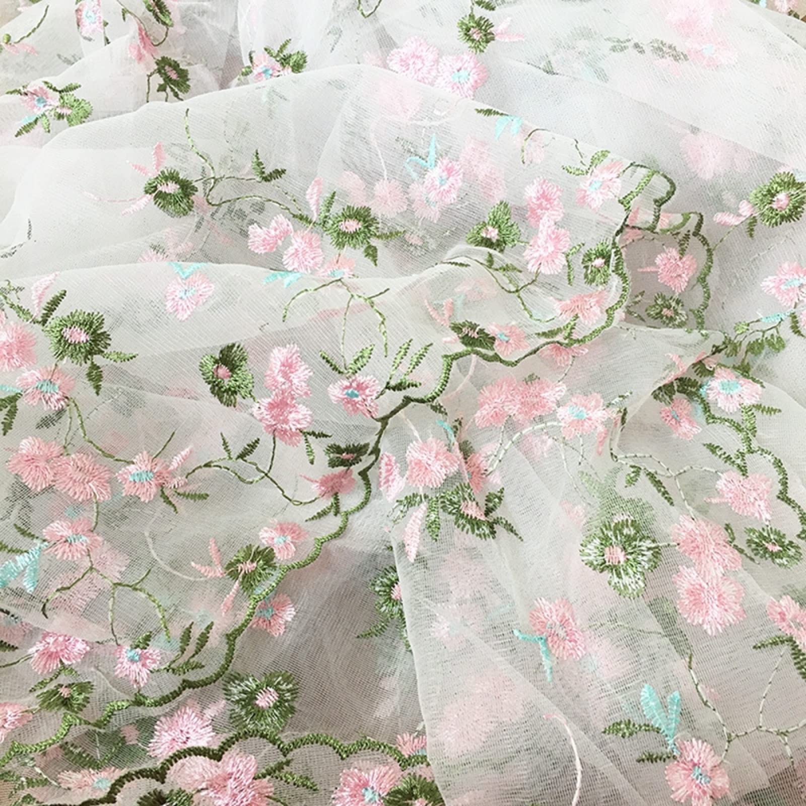 3 metri Tessuto di organza ricamato a fiori Tenda da cucito Gonna da tavolo Decorazioni for la casa Abito fai da te Tessuto di pizzo Tulle floreale