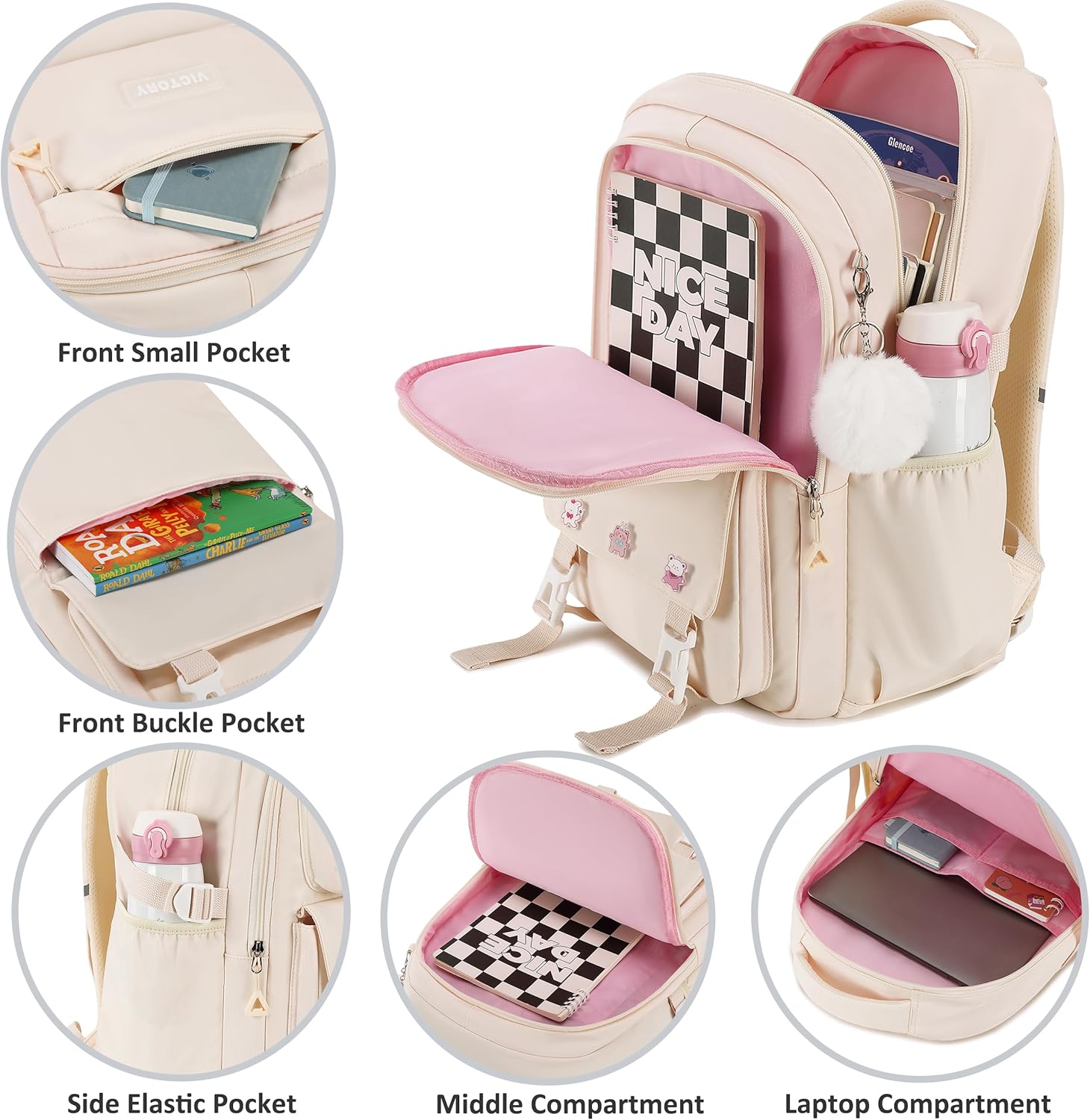 AO ALI VICTORY Backpack for Women Girls Set with Pencil Case 15.6 Inch Laptop School Bag Kids Elementary College Backpacks
