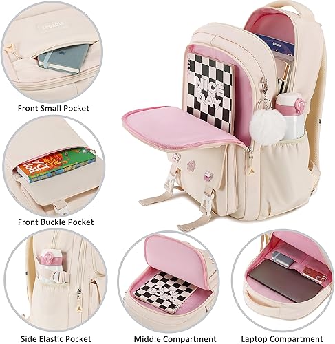 Miniatura 3 de AO ALI VICTORY Mochila para mujeres y niñas, conjunto con estuche para lápices de 15.6 pulgadas, mochila escolar para computadora portátil, mochila