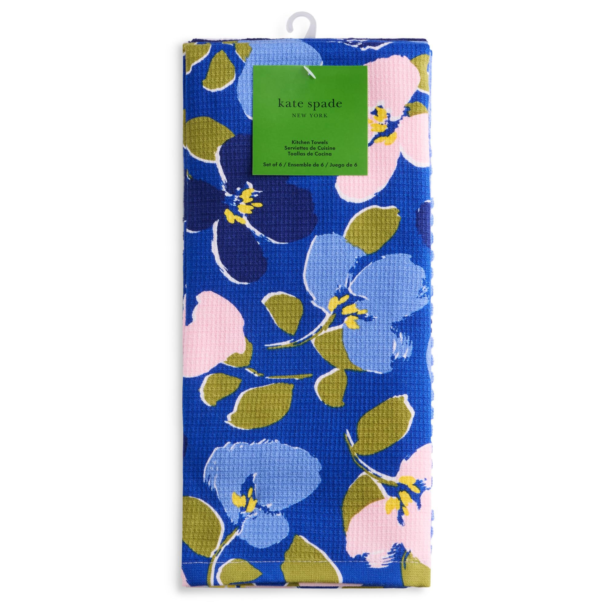 Kate Spade New York Painterly Bouquet & Bold Painterly Stripe Küchentücher, 6er-Pack, saugfähig, 100% Baumwolle, Blau/Grün/Rose, 43,2 x 71,1 cm