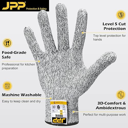 Miniatura 2 de JPP Guantes de corte de alta calidad, resistentes a los cortes, guantes de corte protectores de grado alimenticio CE nivel 5, transpirables,