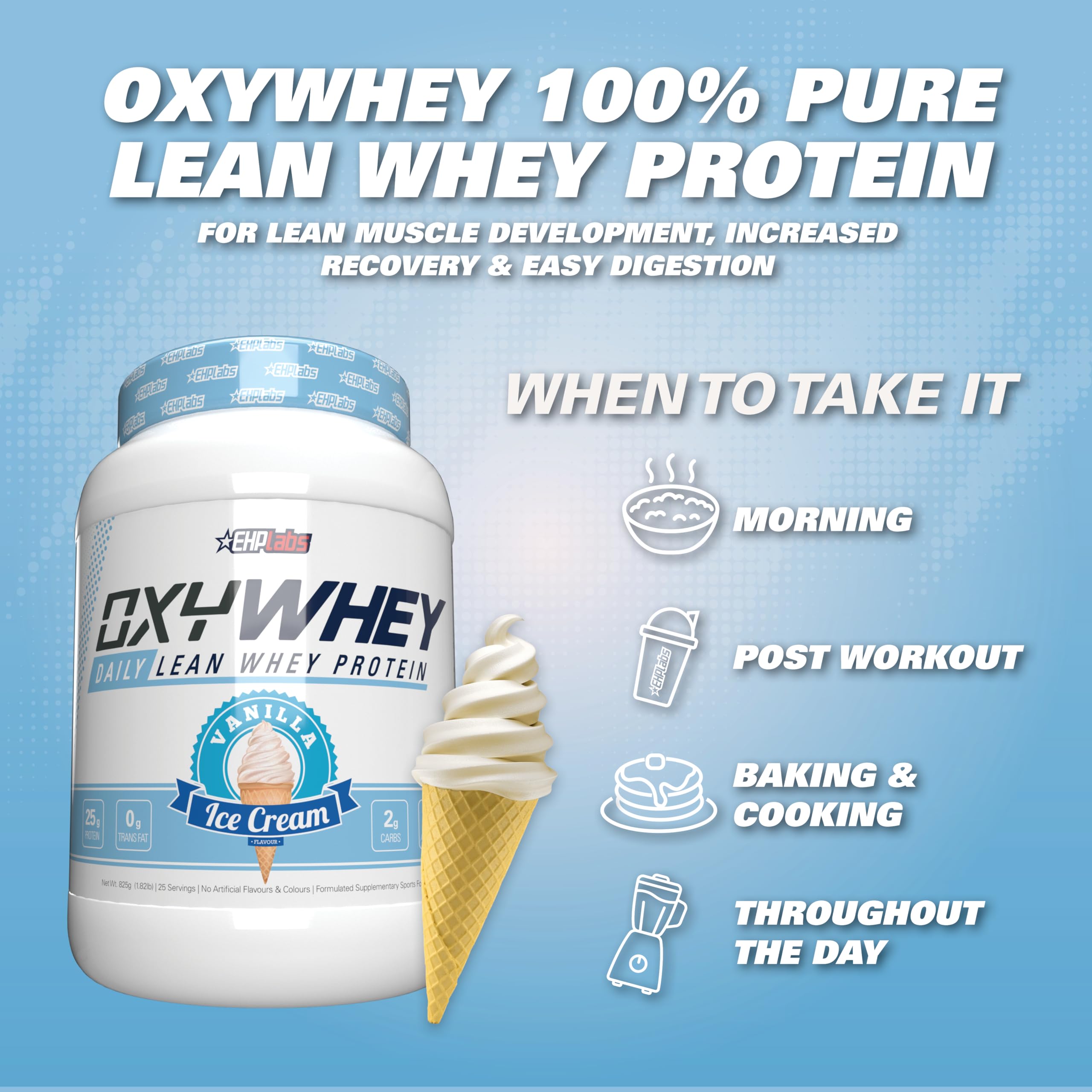 EHP Labs OxyWhey Whey Protein Isolate – 25g High Protein, Low Carb, Sugar Free Meal Replacement – Lean Whey Powder for Muscle Recovery – Non-GMO, Gluten Free – 25 Serves – Vanilla Ice Cream — Amazon image 6