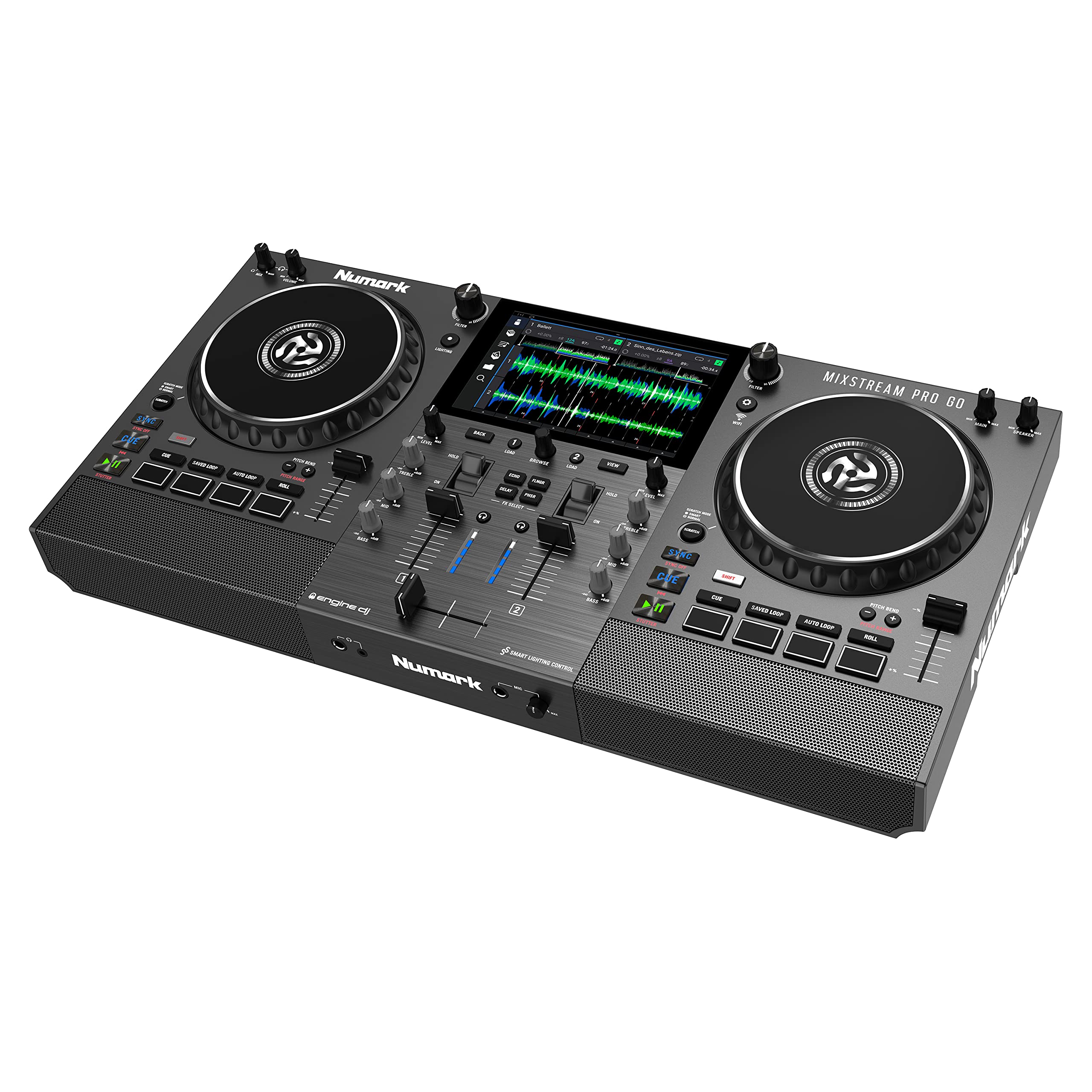 Numark Mixstream Pro Go Controller DJ z mixerem, separacją stem, głośnikami, Wi-Fi, ekranem dotykowym, kompatybilny z Serato DJ