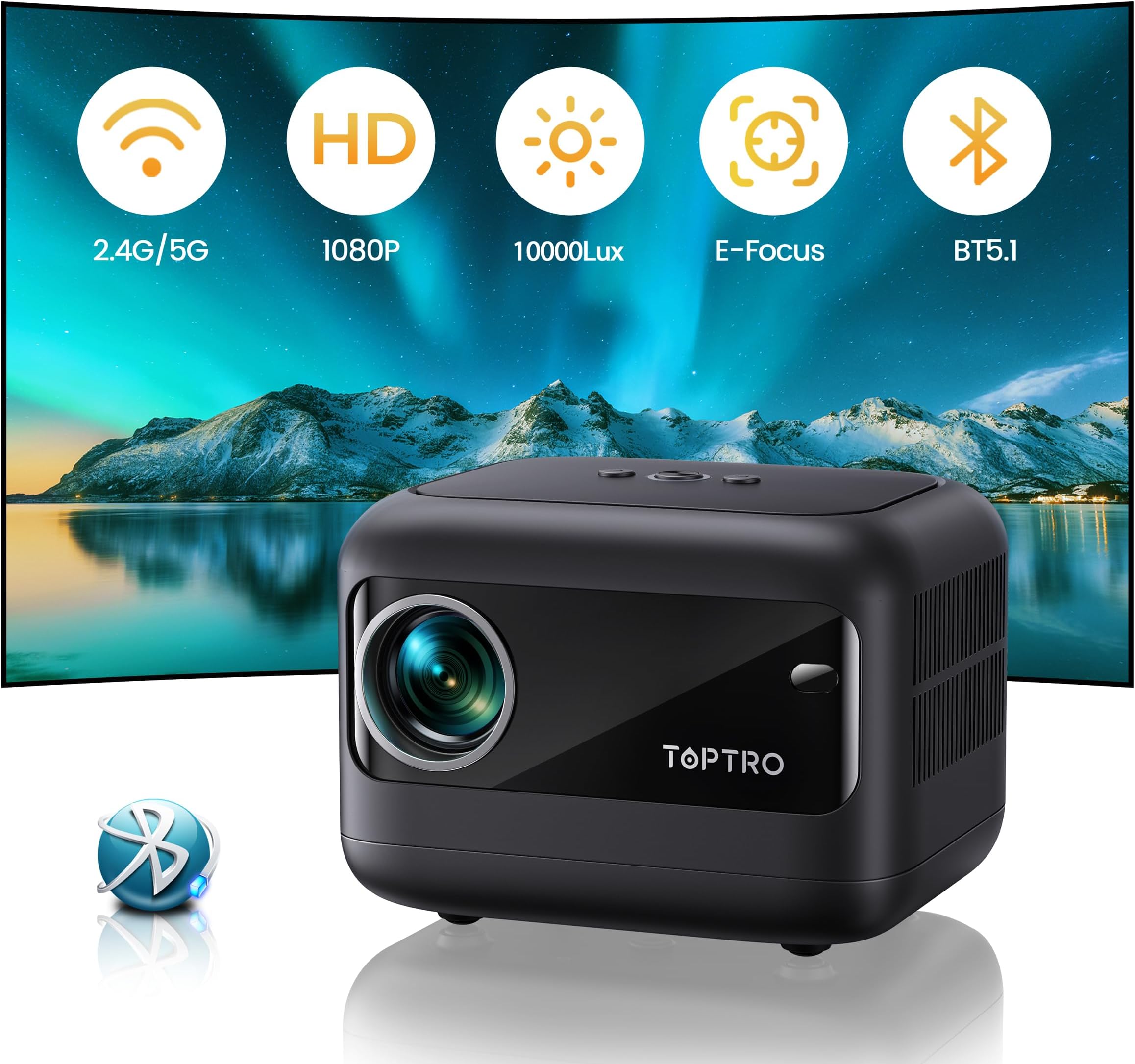 【Electric Focus】Mini Projector TOPTRO Portable Projector with 10000LM