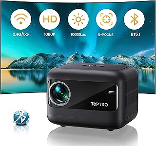 【Electric Focus】Mini Projector TOPTRO Portable Projector with 10000LM 1080P Full HD Supported, 5G WiFi Bluetooth Projector with Keystone Correction, Smart Home Projector for Smartphone/TV Stick