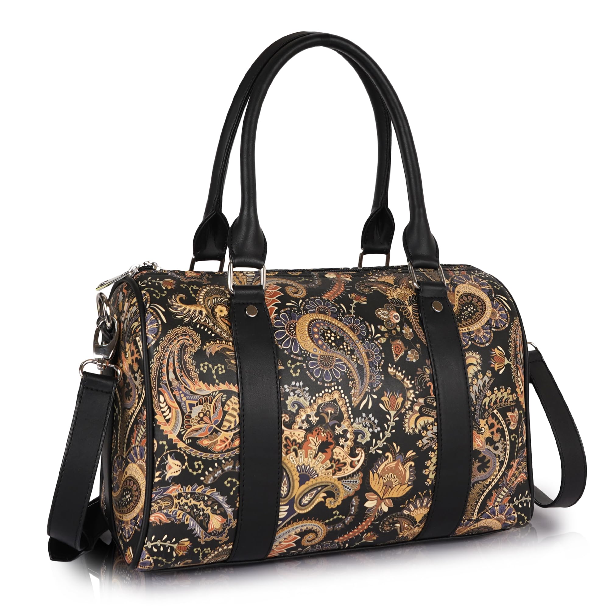 sault Vegan Leather Luxe Floral Barrel Travel Bag – Premium Crossbody Shoulder & Top-Handle Duffle Bag for Women-picture-25