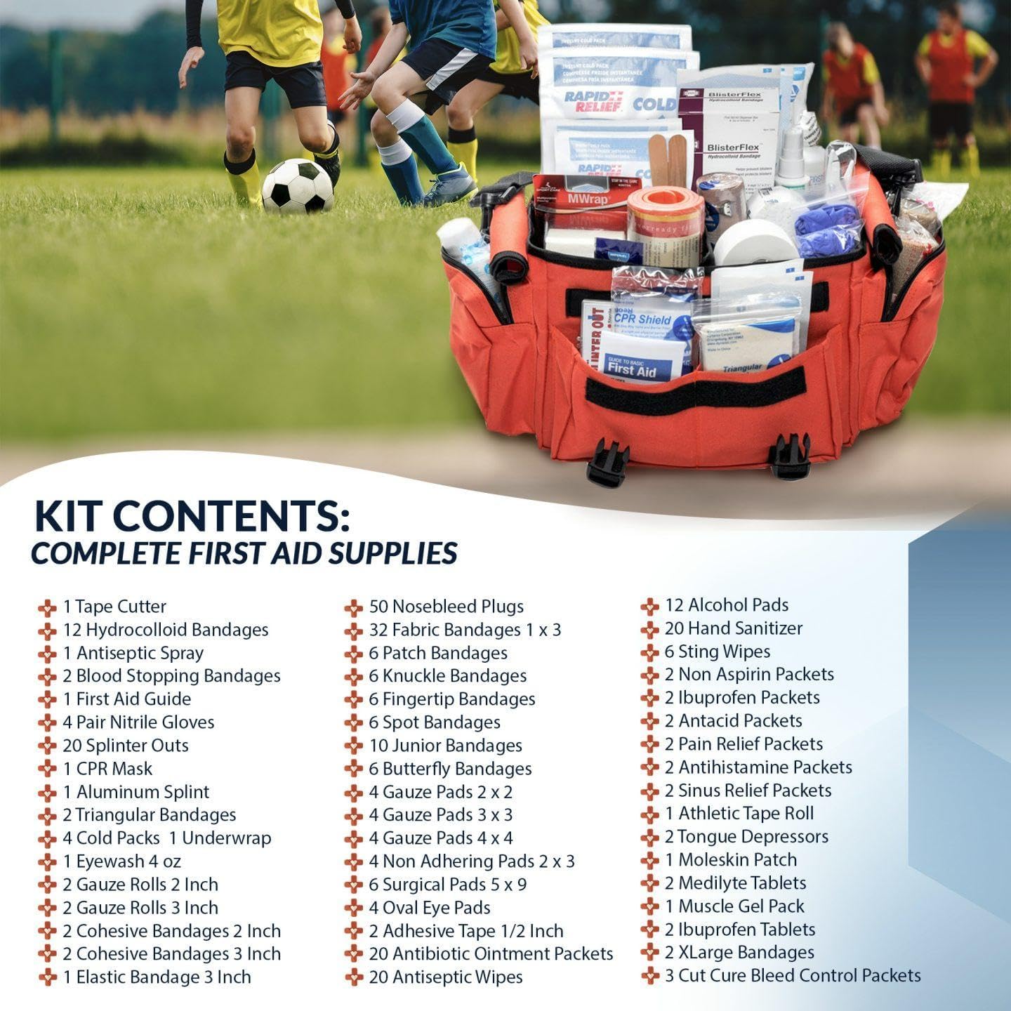 MFASCO Deluxe Trainers Sports First Aid Kit – 311-Piece Emergency Sports Kit – Athletic Medical Kit for Coaches, Soccer, Football & Outdoor Teams – Orange Bag with First Aid Supplies for Athletes image 3 of 6 B007ZDCHTC