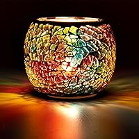 Vista 15 de Rancco Portavelas votivo de vidrio para candelitas, portavelas agrietado de mosaico romántico, lámpara de vela de aromaterapia, cuenco paisaje