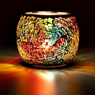 Rancco Handmade Rainbow Mosaic Glass Tealight Candle Holders 6-Pack - Romantic Ambience, Vase, Pen Holder, Plant Pot for Parties & Home Decor (No Candles)
