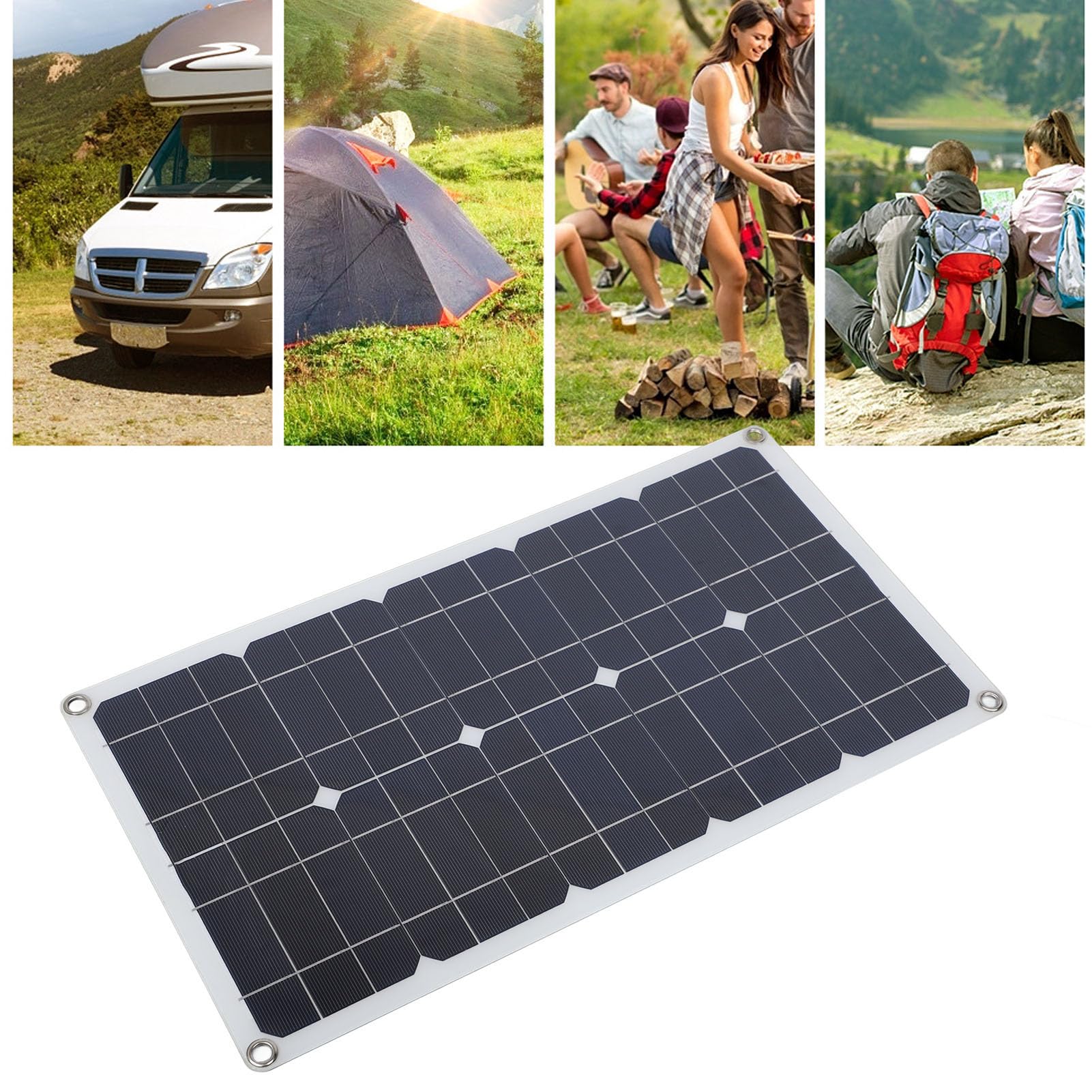 Fockety Kit Pannello Solare 100W 12V, con regolatore di Carica 20A 12V/24V, Spina accendisigari e 2 moschettoni, Caricatore Solare Impermeabile IP67 per Barche, rimorchio