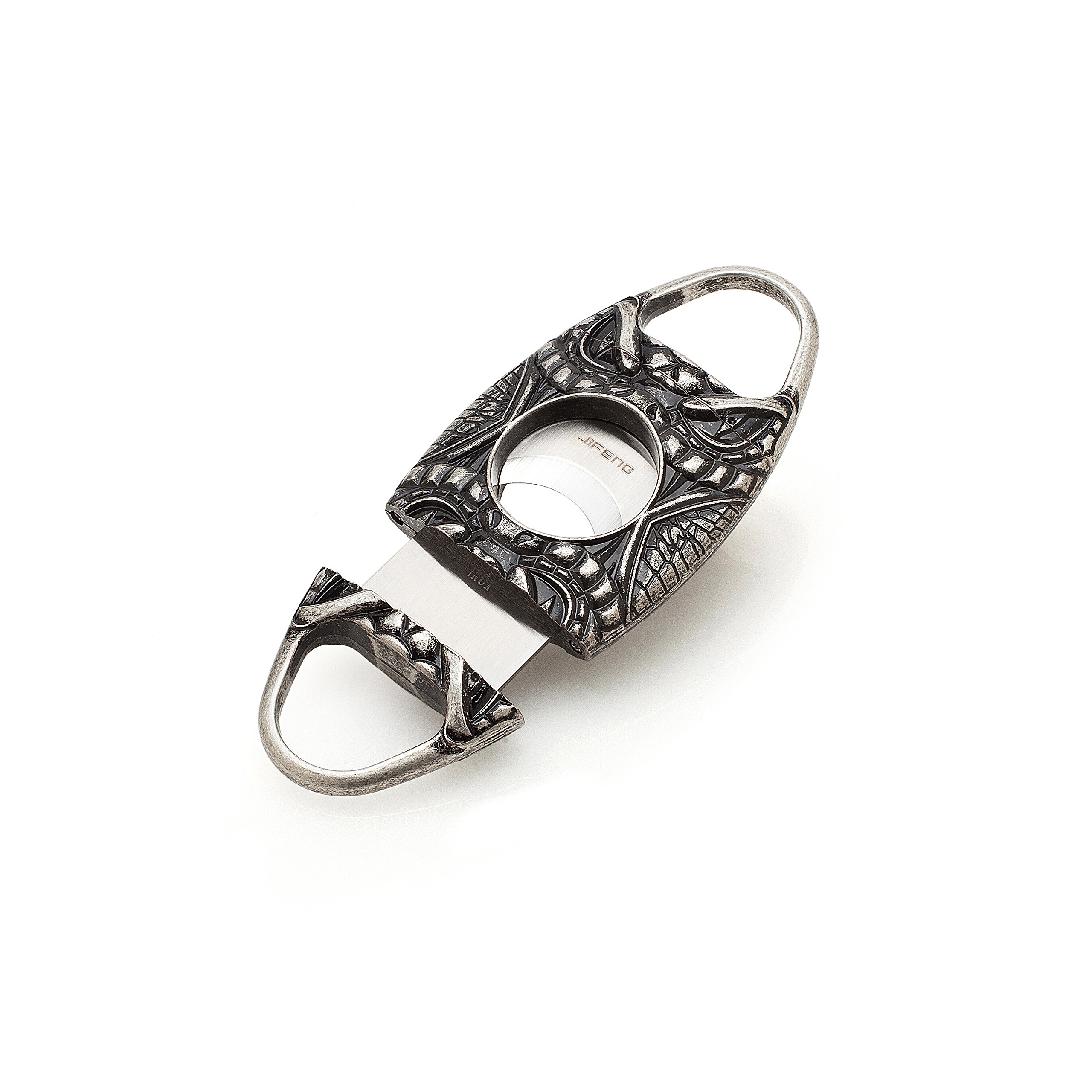 JiFENG(Cobra-Vintage Silver) - All Metal Construction Carved Cobra Pattern Vintage Silver Cigar Cutter/Scissor with 2 Blades