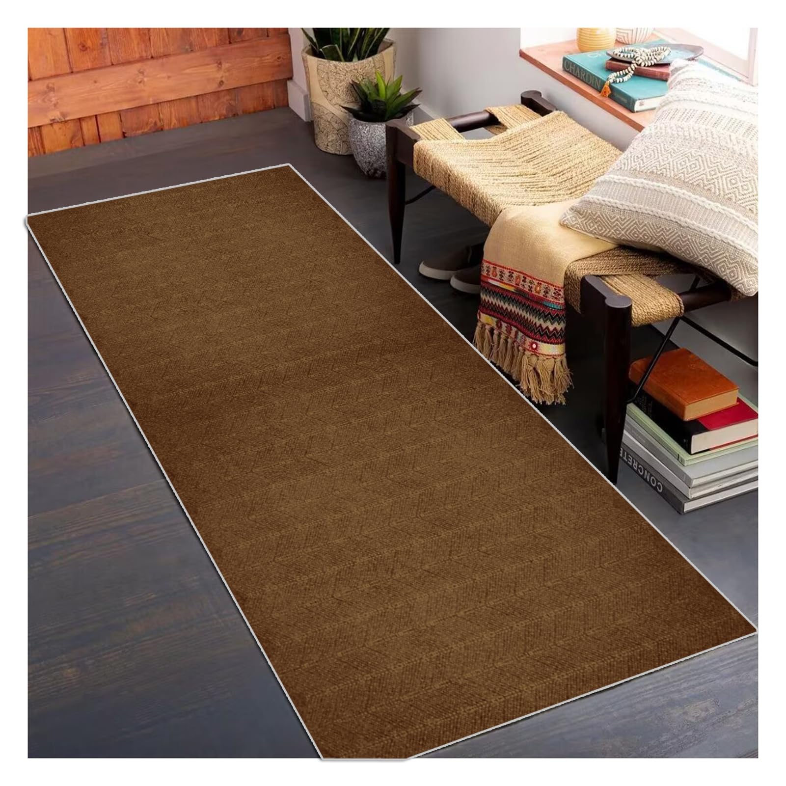 Siunwdiy Modern Runner Rug, Brown, Non-Slip, Extra Long,70x320cm, for Hallway, Entryway, Corridor, Narrow Floor Carpet, Durable and Washable Design