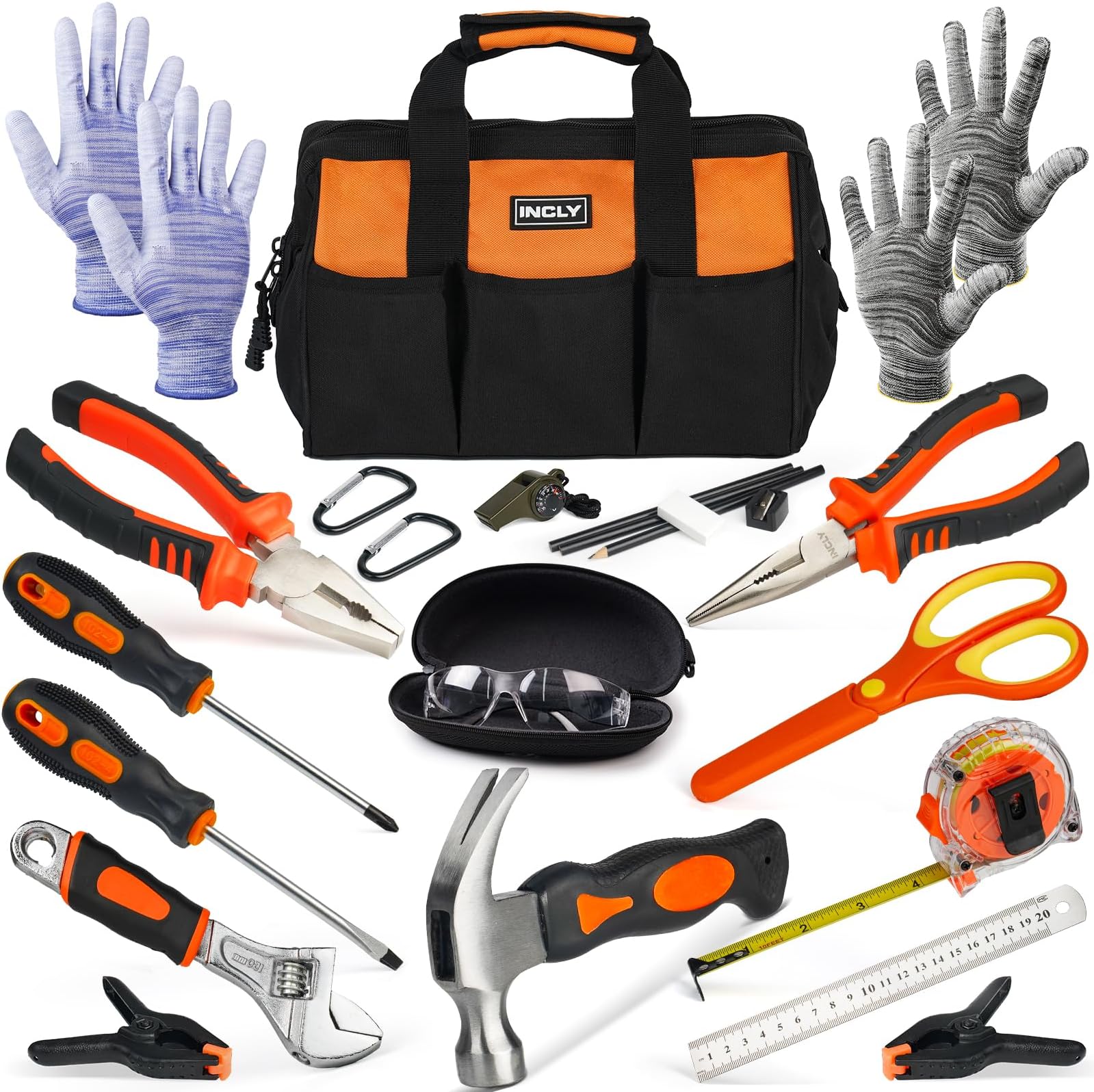 24 PCS Kids Real Tool Set with Tool Bag, Boys Small Real Hand Tools Kit, Children Construction Learning Tools Hammer Screwdriver for Home DIY Building and Woodworking