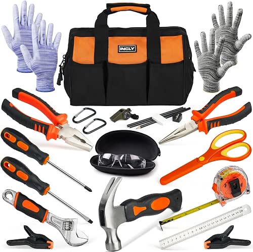 INCLY 24 PCS Kids Real Tool Set with Tool Bag,