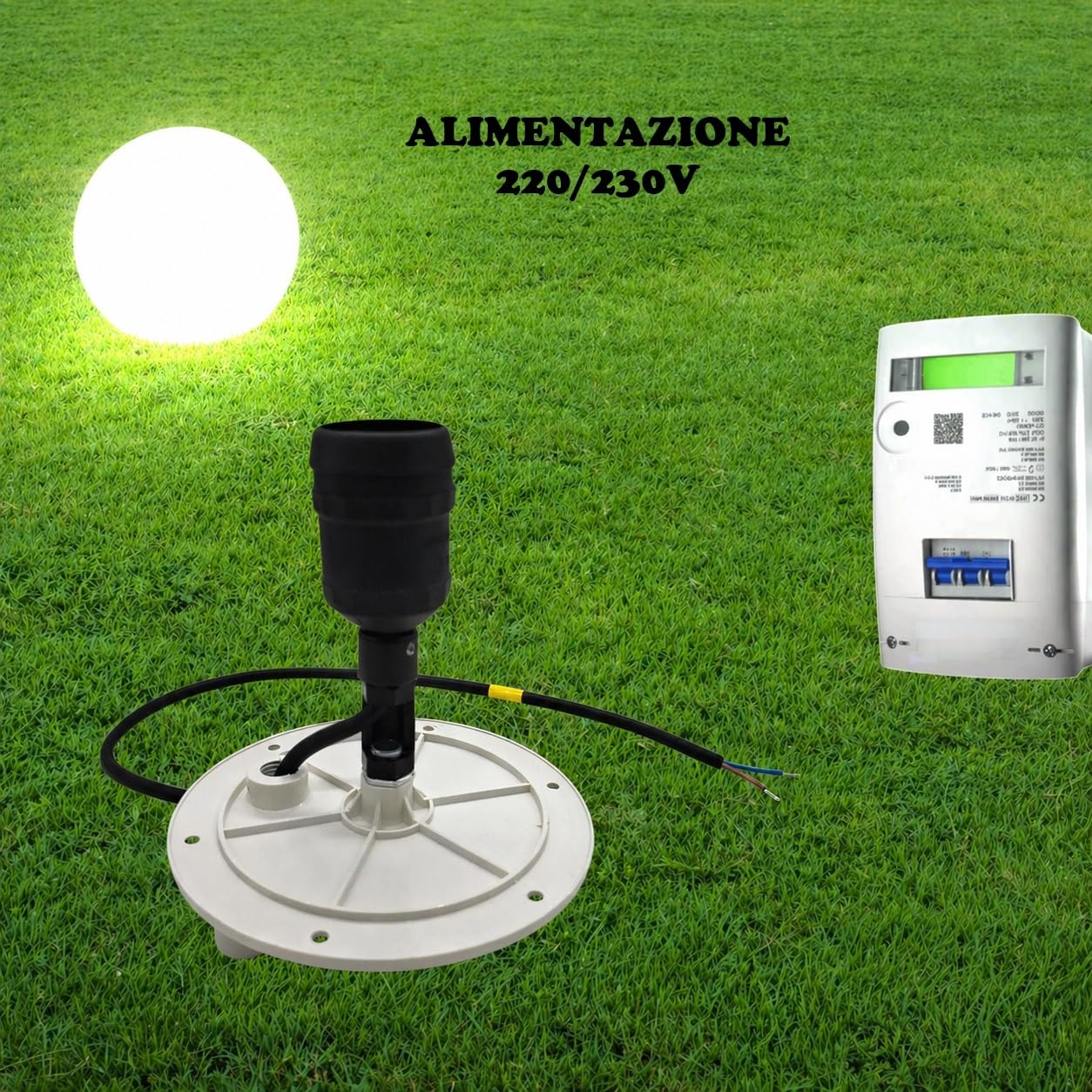 Lampada Sfera Luminosa da Giardino Esterno Impermeabile IP65 con Picchetto Attacco E27 per Lampadine LED Bianco Design Moderno Elegante Illuminazione Decorativa da Terra Casa Terrazza (Diametro 30 cm)