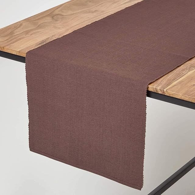 HOMESCAPES - Table Runner - Chocolate Brown - 100% Ribbed Cotton - 17 x 70 Inch (44 x 178 cm) - Easy care - Washable at 40 Deg C