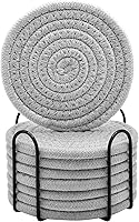 Vista 8 de ABenkle Juego de posavasos con soporte de 10 unidades, posavasos absorbentes tejidos de algodón para bebidas, juego de posavasos minimalista