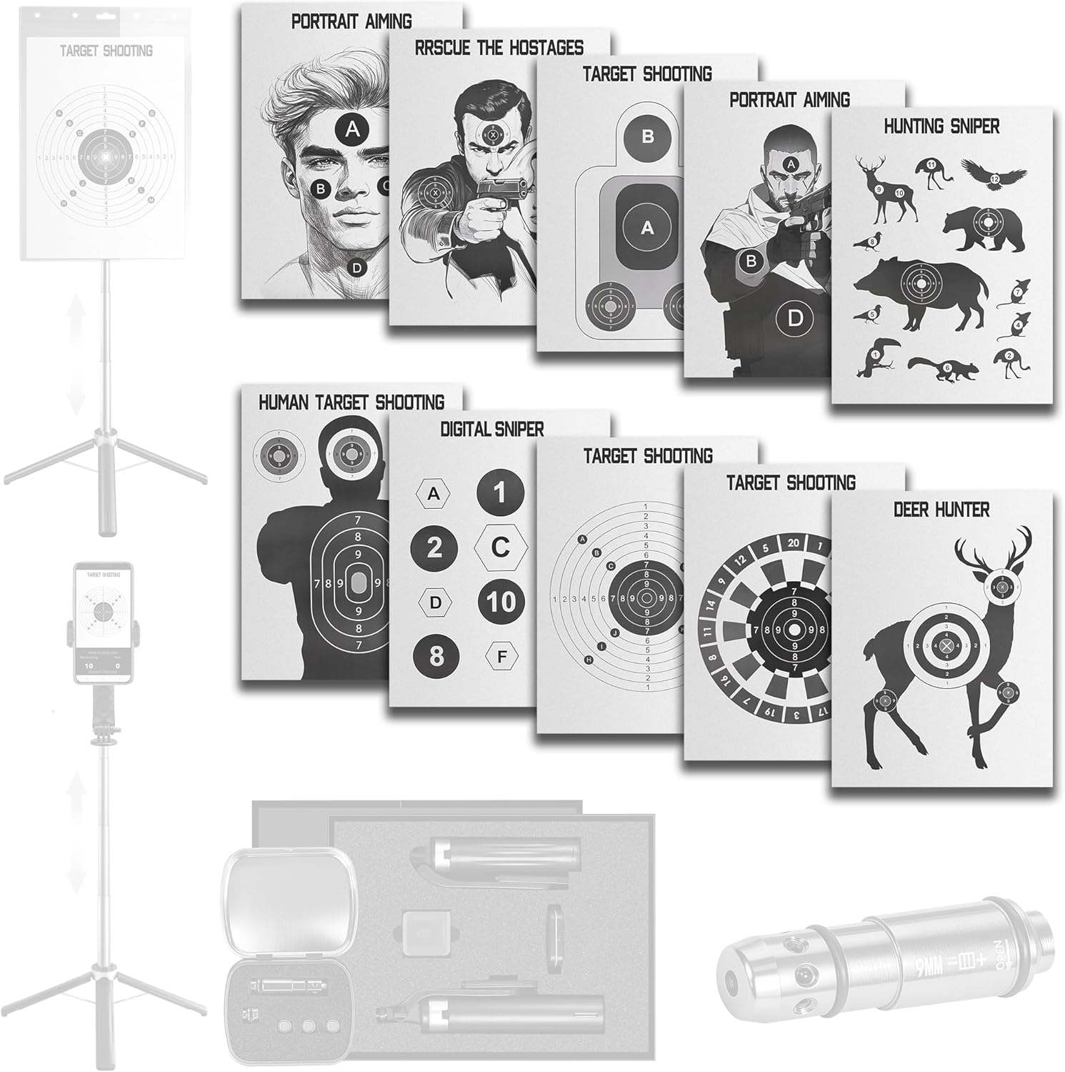 GLORYFIRE Dry Fire Laser Training System - Safe & Economical Practice Without Live Ammo, Home Training Compatible with App for Performance Tracking - with Cartridge, Targets & Holderes