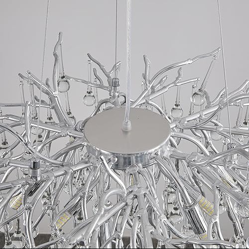 Miniatura 106 de Candelabro moderno de ramas de árbol de cristal, color negro, 40 pulgadas, Art Deco Rectángulo Lineal con gotas de lluvia para interiores, comedor