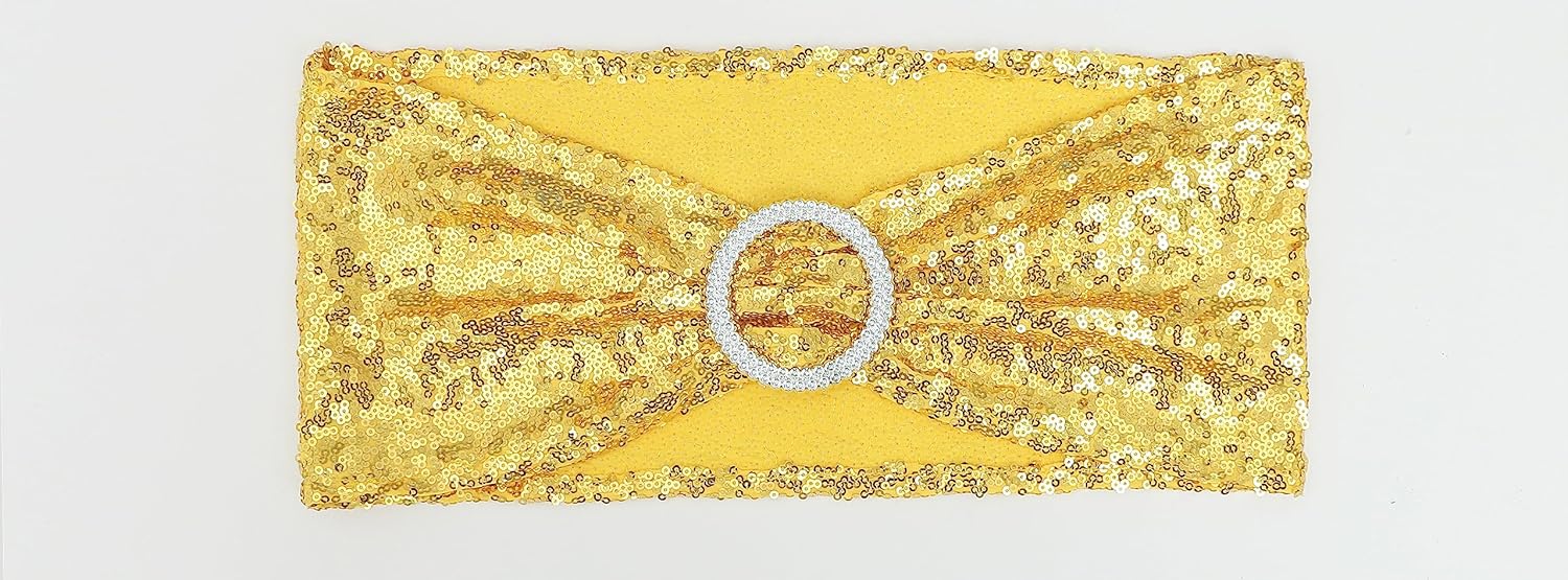 Double-Sided Sequins Gold Chair Sashes for Wedding Decor, Gold Sequin Chair Sashes Bands with Silver Buckles, Chair Bows for Party Ceremony Event Christmas Decorations - 100 Pack