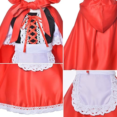 Miniatura 5 de Vestido de Caperucita Roja, disfraz de Navidad para niñas con capa, diadema, bolsa (2-12 años)