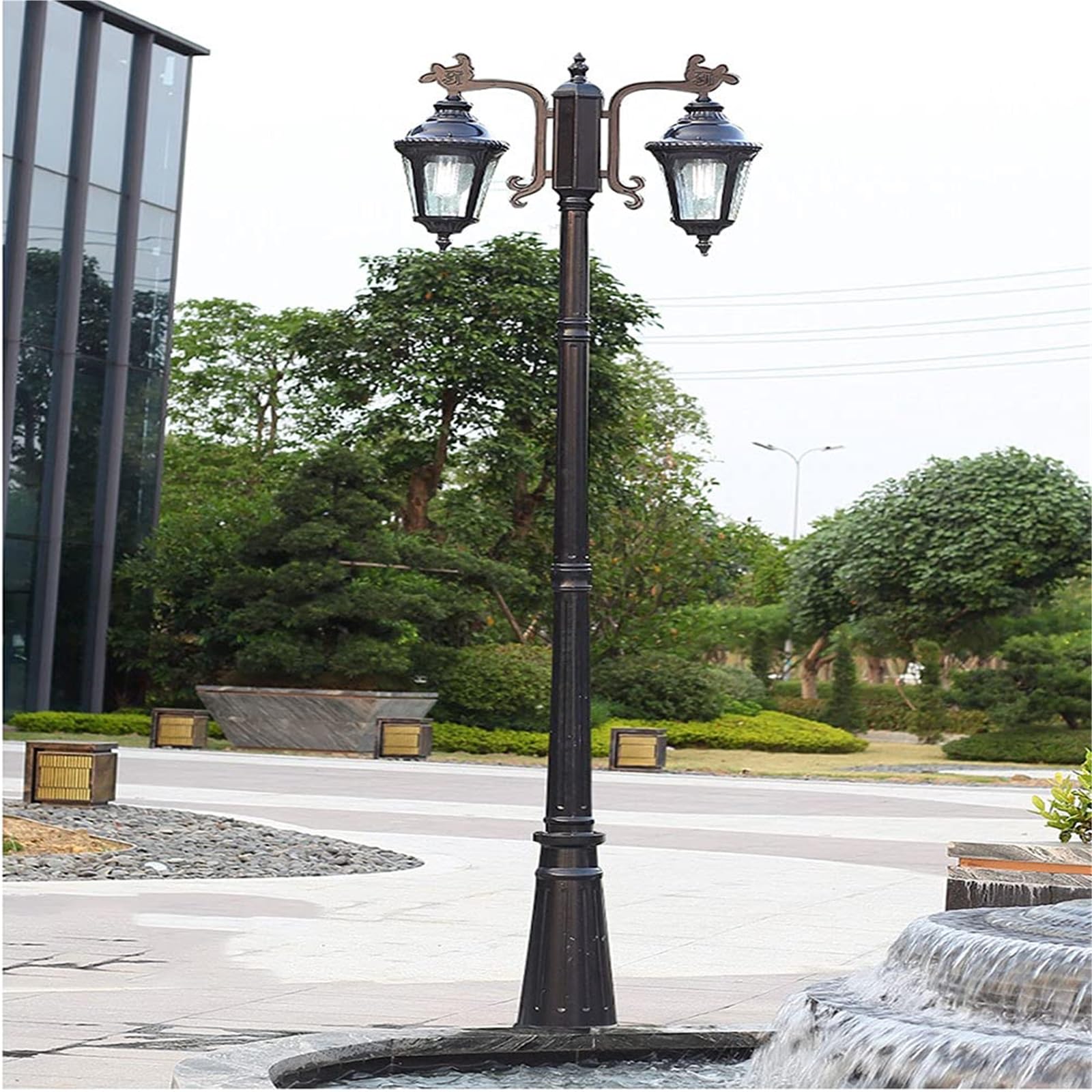 Lampy Solarne Na Słupku, Zewnętrzne Lampy Na Słupku, 2-Lampowe Lampy Zewnętrzne, Wodoodporne Oświetlenie Ogrodowe Na Wysokim Słupie, Aluminiowe Lampy Na Słupku Ogrod,One Color-Height 230cm
