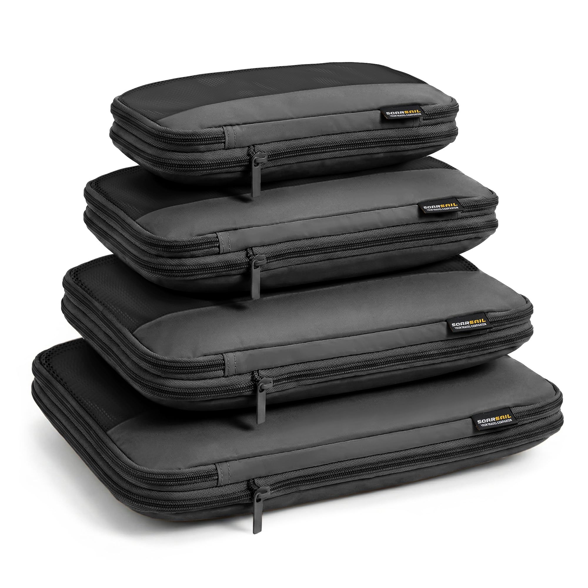 4 Piece Compression Packing Cubes for 3–7 Day Travel, Jet Black