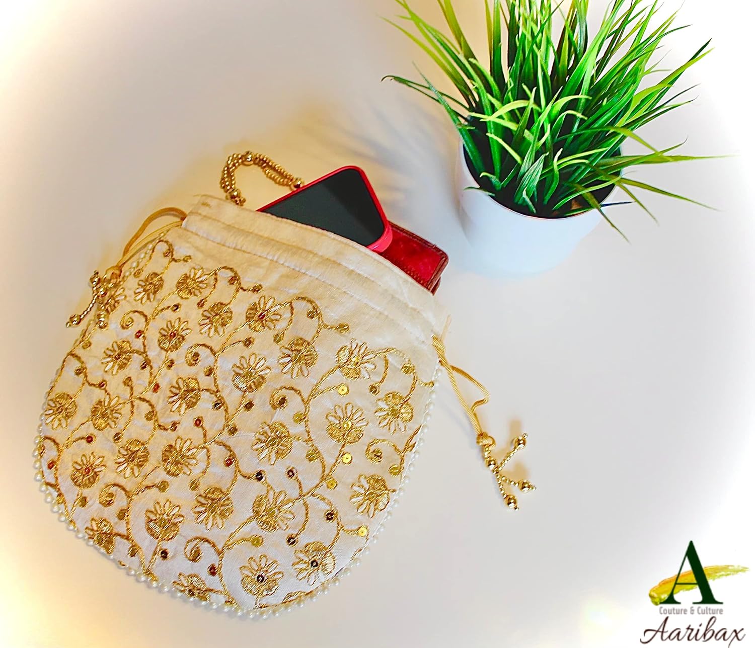 Embroidered Indian Ethnic Potli Bag for Women. Traditional, Handmade, Perfect for Weddings and Other Special Occasions