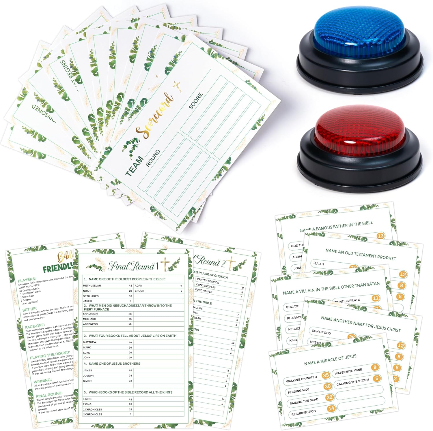EYxsaxenk Office Friendly Feud Game with 2 Answer Buzzer - 40Pcs Workplace Trivia Quiz Feud Card Buzzer Board Game Night for Office Party Team Building Event Corporate Retreats Gathering Group Supply