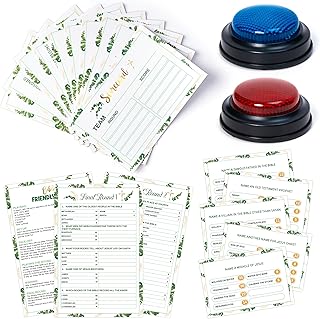 Christian Bible Friendly Feud Game with Answer Buzzer - 40Pcs Religious Family Fun Trivia Quiz Feud Card Buzzer Board Game Night Home School Church Young Group Christmas Easter Party Supply