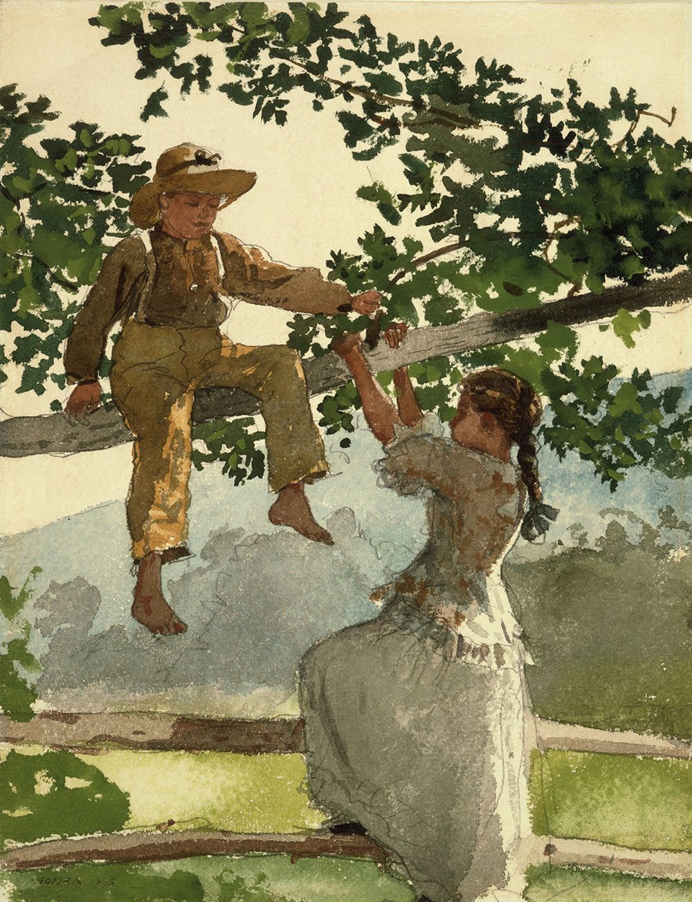Winslow Homer On the Fence deco murale salon cadre marron mat taille medium
