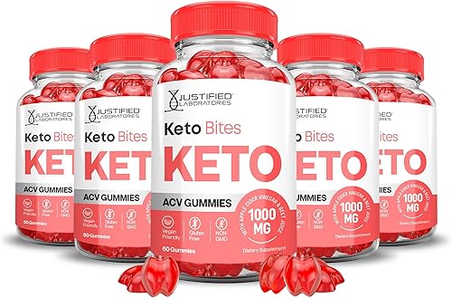 Justified Laboratories Paquete de 5 gomitas Keto Bites Keto ACV de 1000 mg veganas sin OMG con jugo de granada, raíz de remolacha B12 300 gomitas